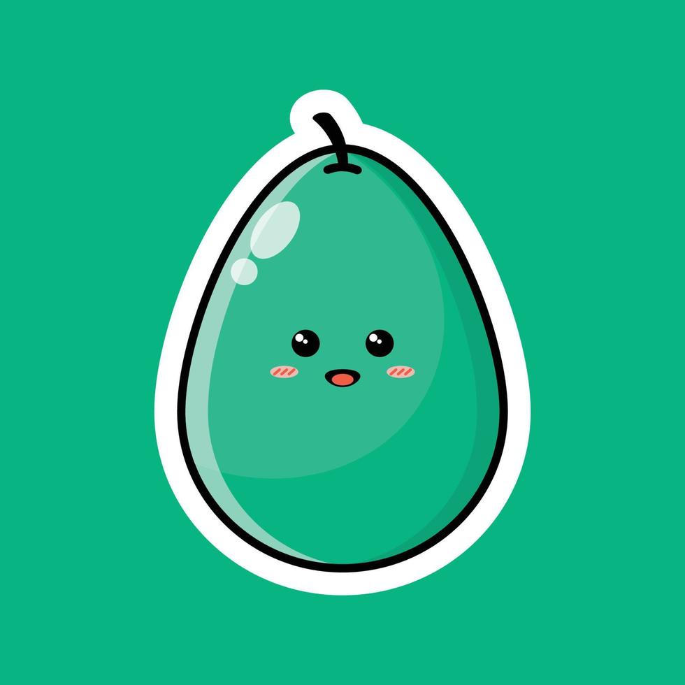 Cute fruit cartoon character with happy smiling expression. Flat vector design perfect for promotional endorsement icons, mascots or stickers. Raw avocado fruit face illustration.