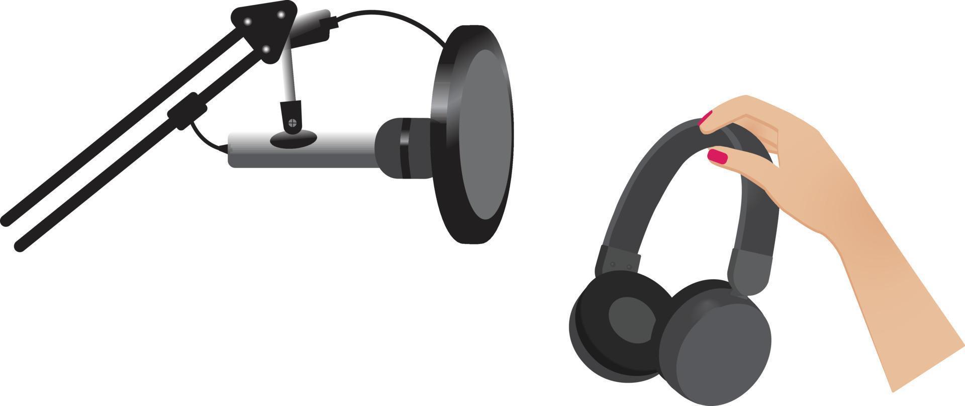 Microphone and earphone for podcast vector