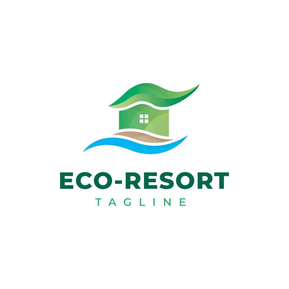 eco resort y logo de montaña vector