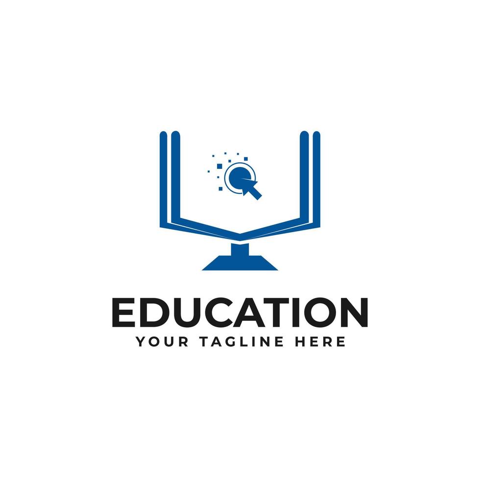 Online Education Class Logo Design With Books, Monitors, Computers Icon Vector