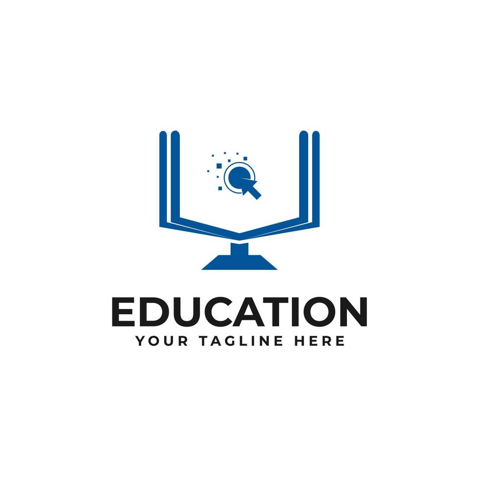 Online Education Class Logo Design With Books, Monitors, Computers Icon Vector