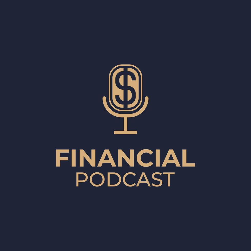 podcast logo design for finance or business discussion with mic icon, microphone and dollar currency symbol vector