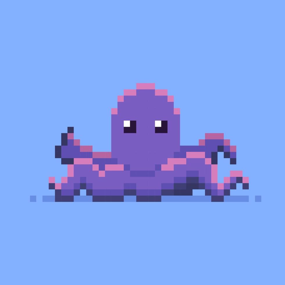 Octopus character in pixel art style vector