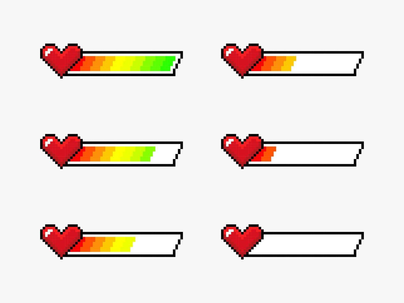 elementos de la barra de vida de pixel art vector