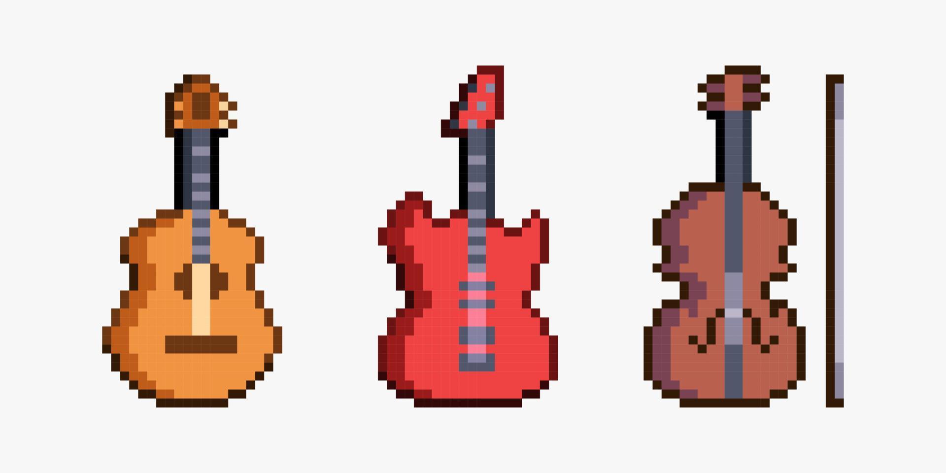 Music instruments in pixel art style vector