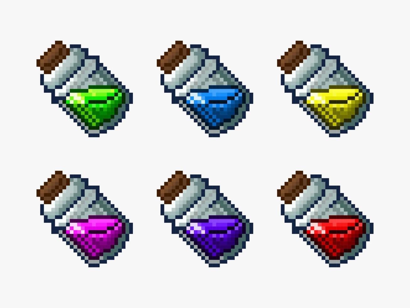 Potion bottle set in pixel art style vector