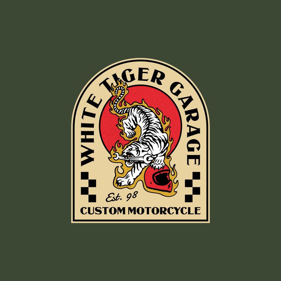 Vintage White Tiger Garage Logo Badge Illustration Vector