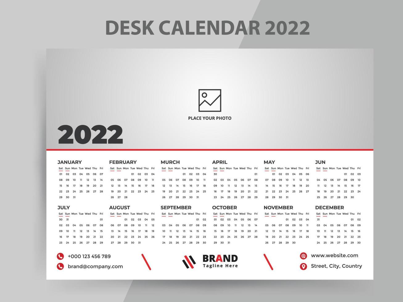 plantilla de calendario de escritorio 2022 vector