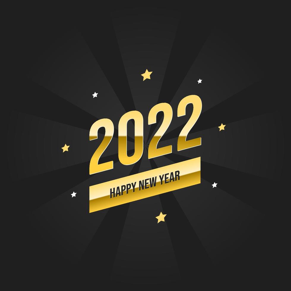 Tarjeta de felicitación de feliz año nuevo 2022 en color dorado y negro y dorado. vector