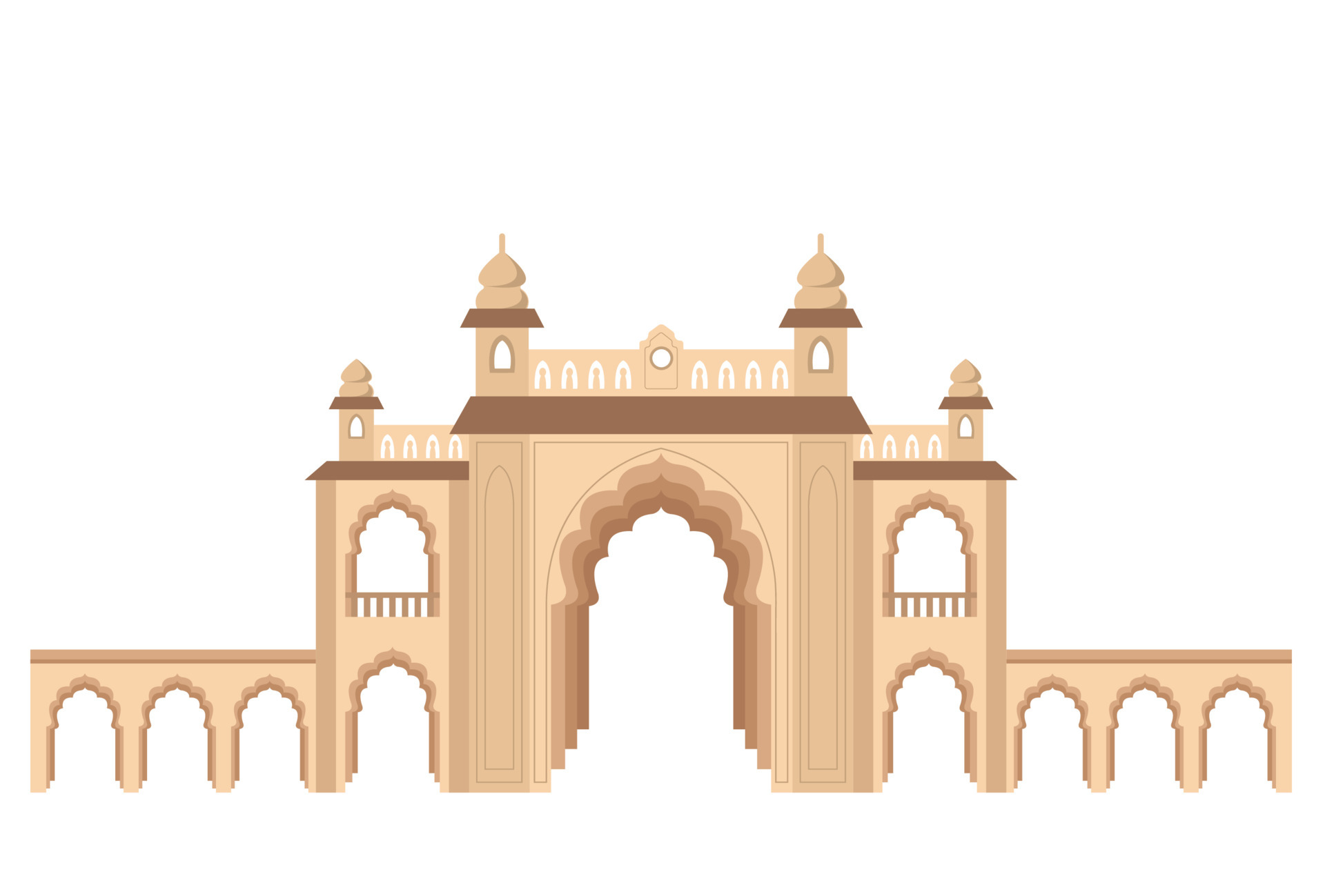 Entrance to the Indian Palace, flat illustration in beige and brown colors,  isolated on white background 4829730 Vector Art at Vecteezy