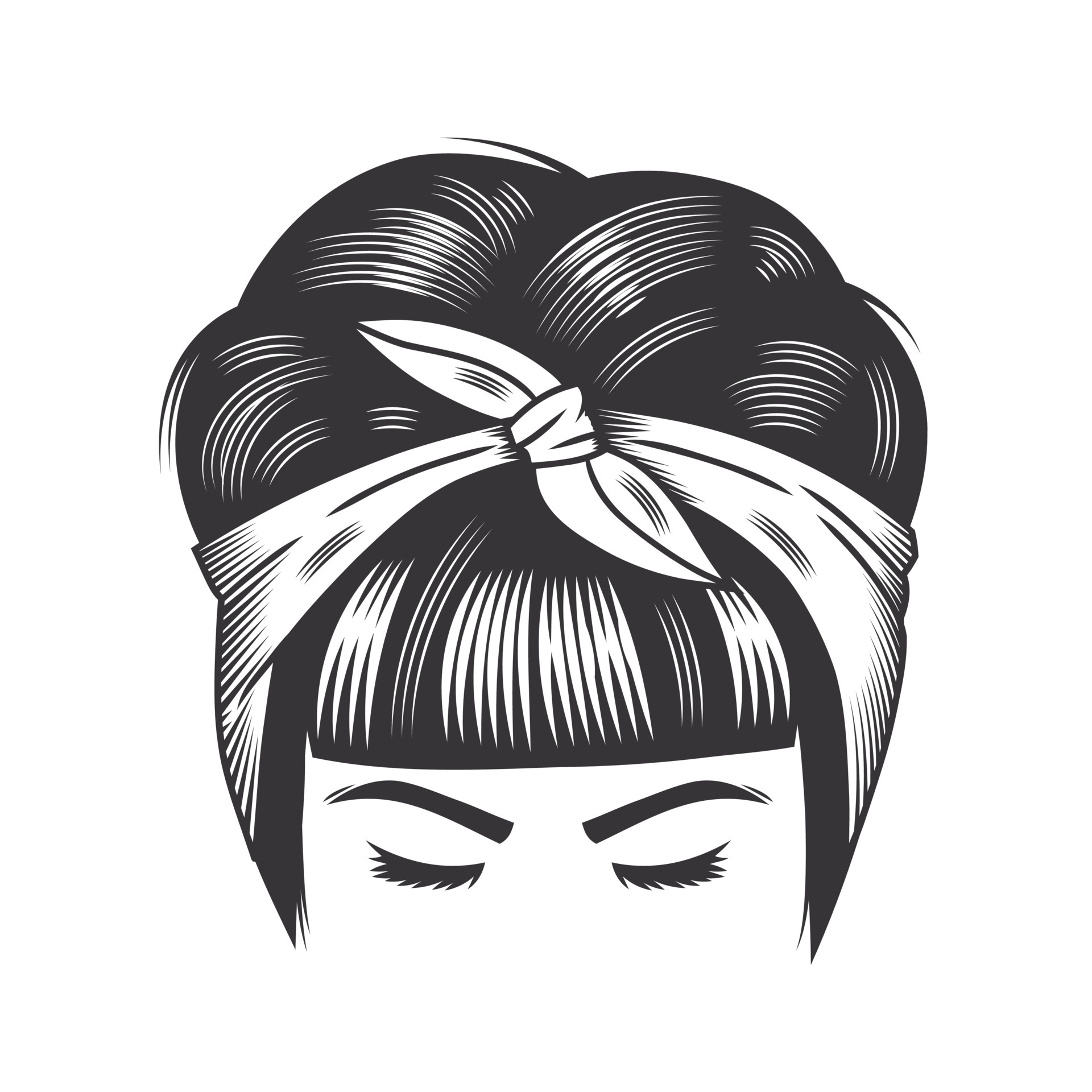 Woman face with vintage hairband bun hairstyles for short hair vector line  art illustration. 4829810 Vector Art at Vecteezy
