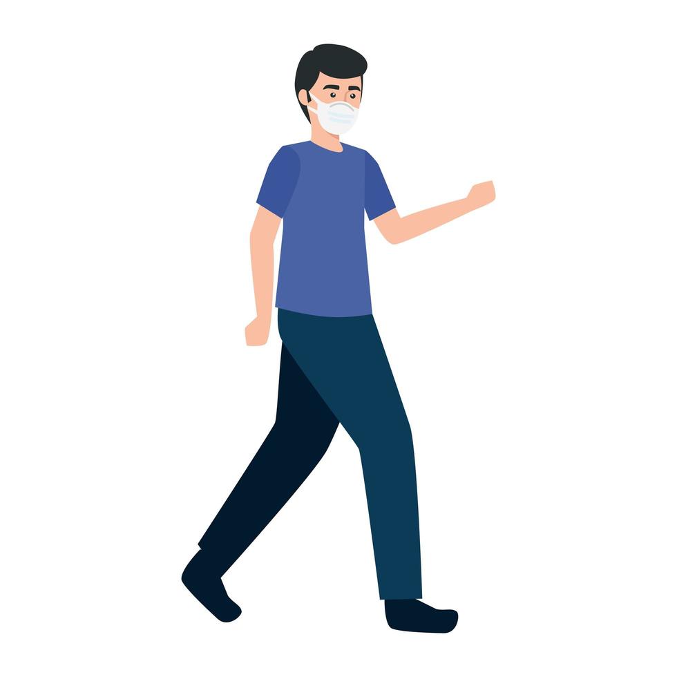 young man walking using face mask isolated icon vector