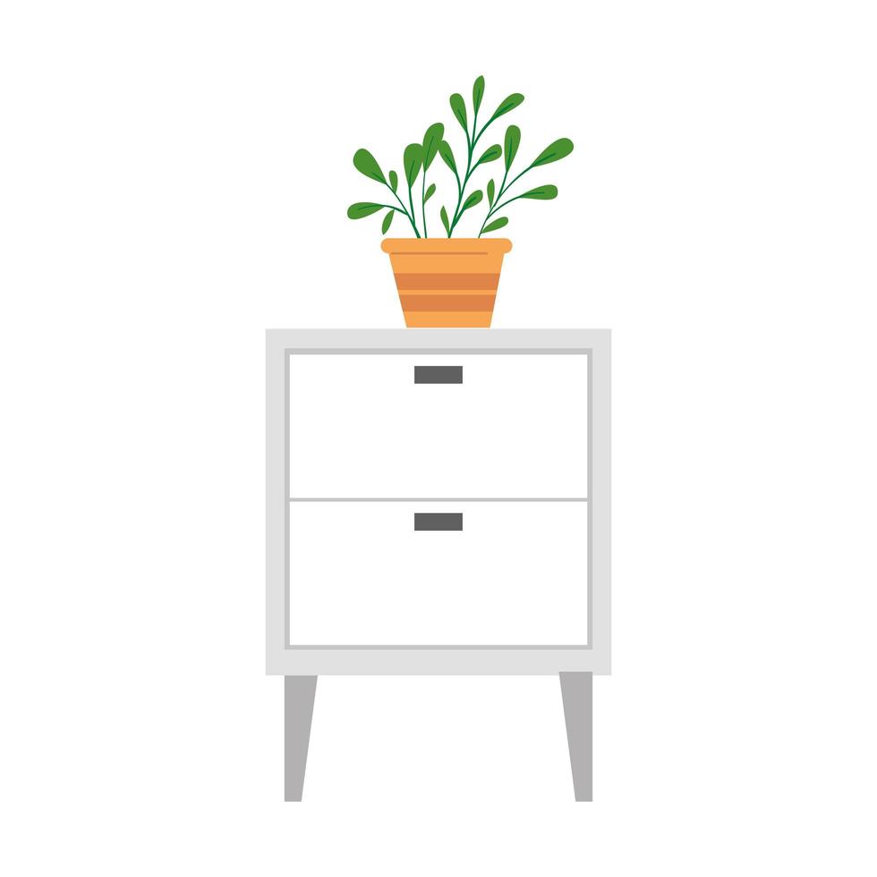 wooden drawer forniture with houseplant vector