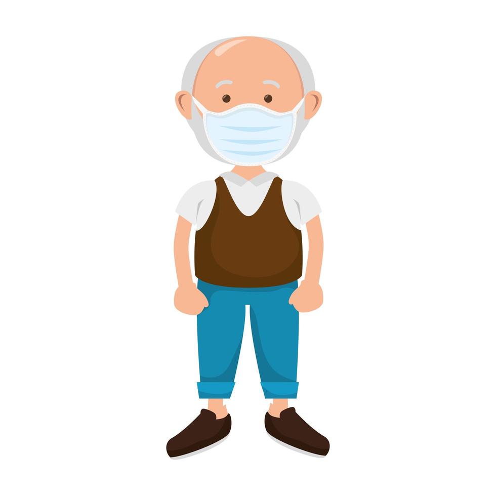 old man with face mask isolated icon vector