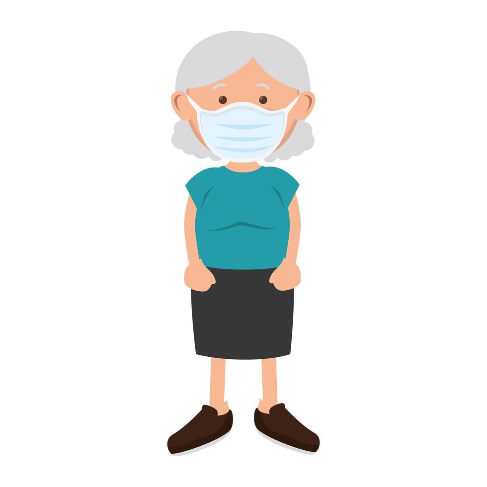 old woman with face mask isolated icon vector