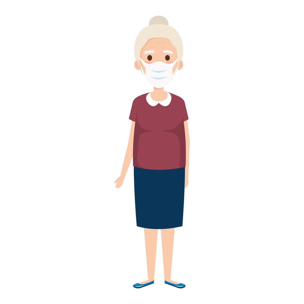 old woman using face mask isolated icon vector