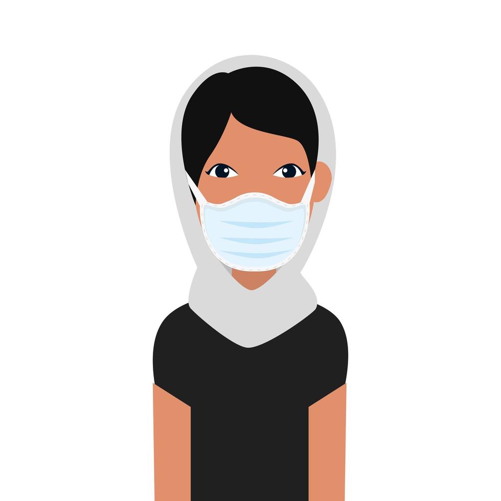 woman muslim using face mask isolated icon vector