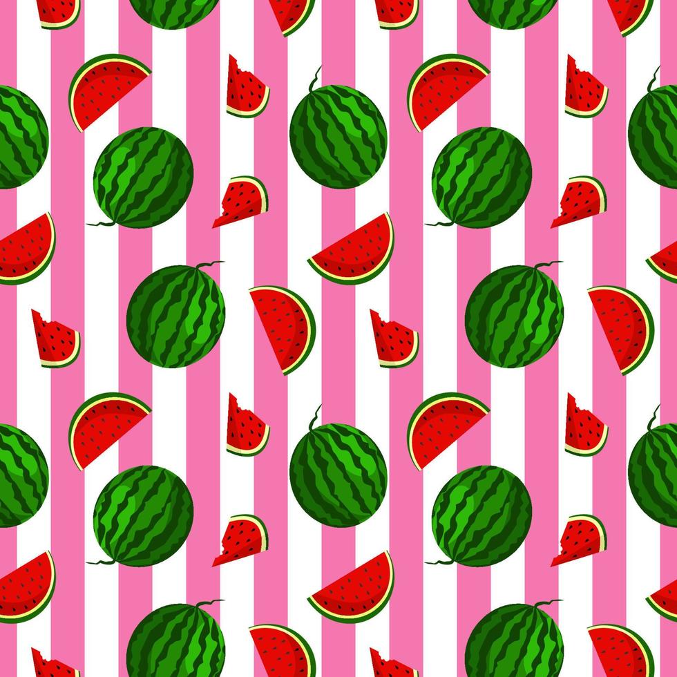 Vector watermelon background with black seeds. Seamless watermelons pattern. Vector background with watermelon slices. Vector seamless pattern of fruit watermelon