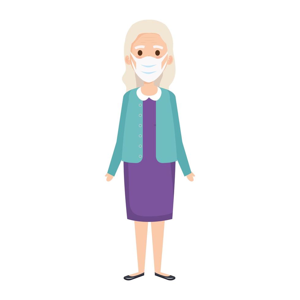 old woman using face mask isolated icon vector