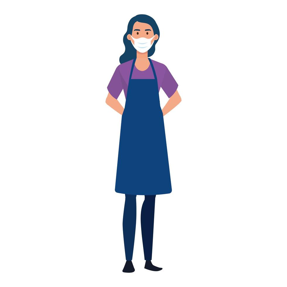 seller woman with apron using face mask 4830015 Vector Art at Vecteezy