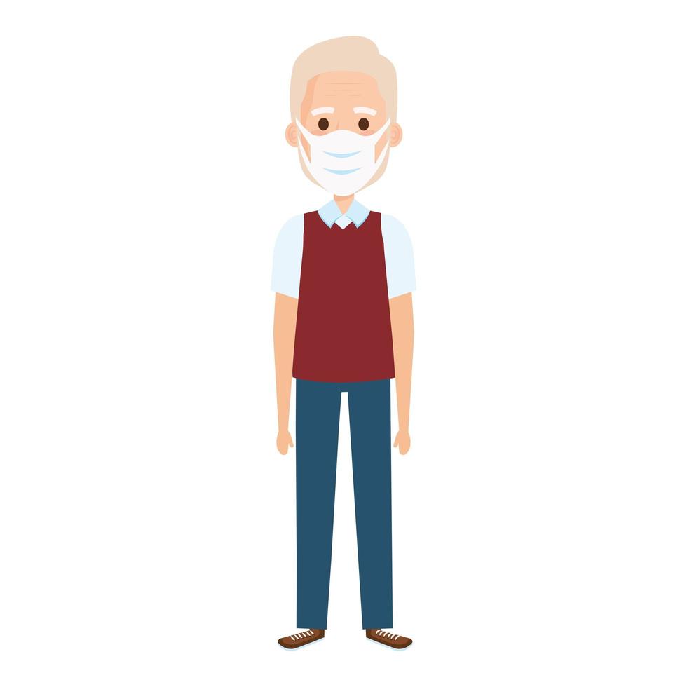 old man using face mask isolated icon vector