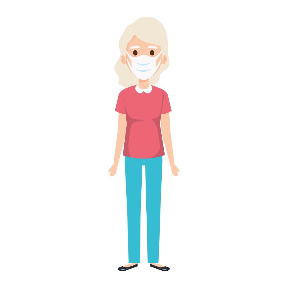 old woman using face mask isolated icon vector