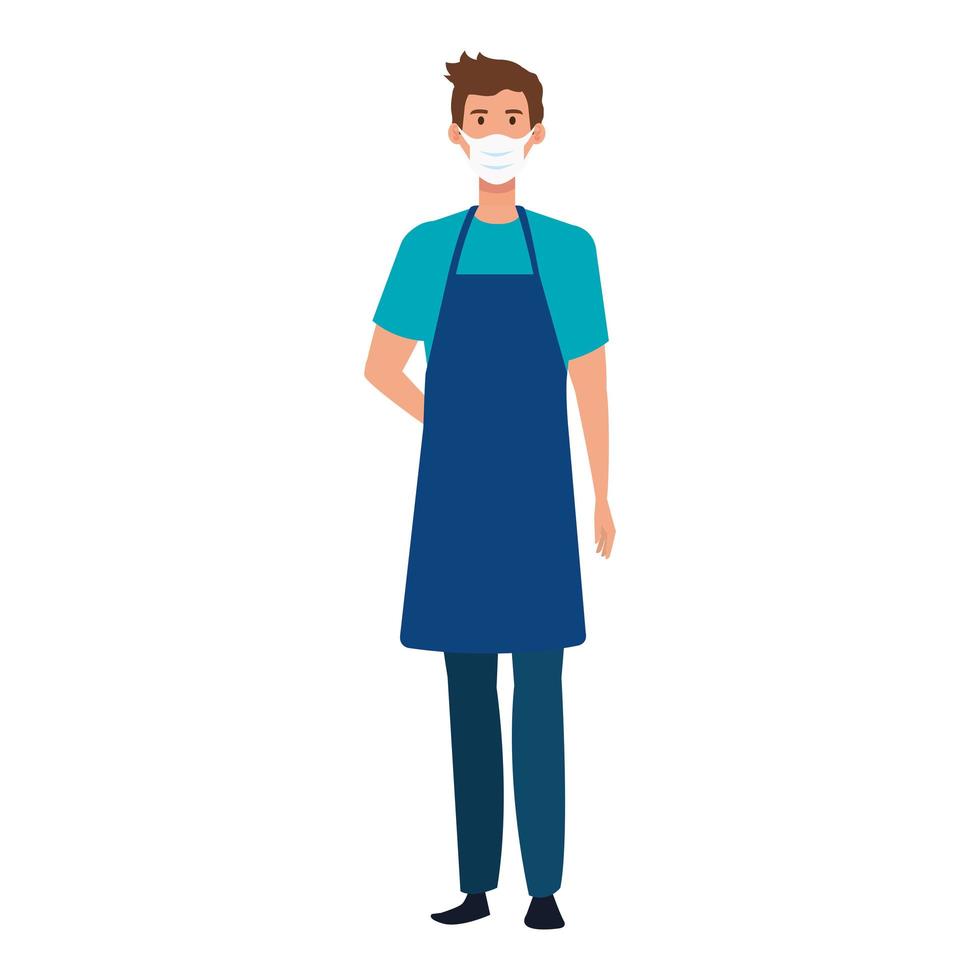 seller man with apron using face mask vector