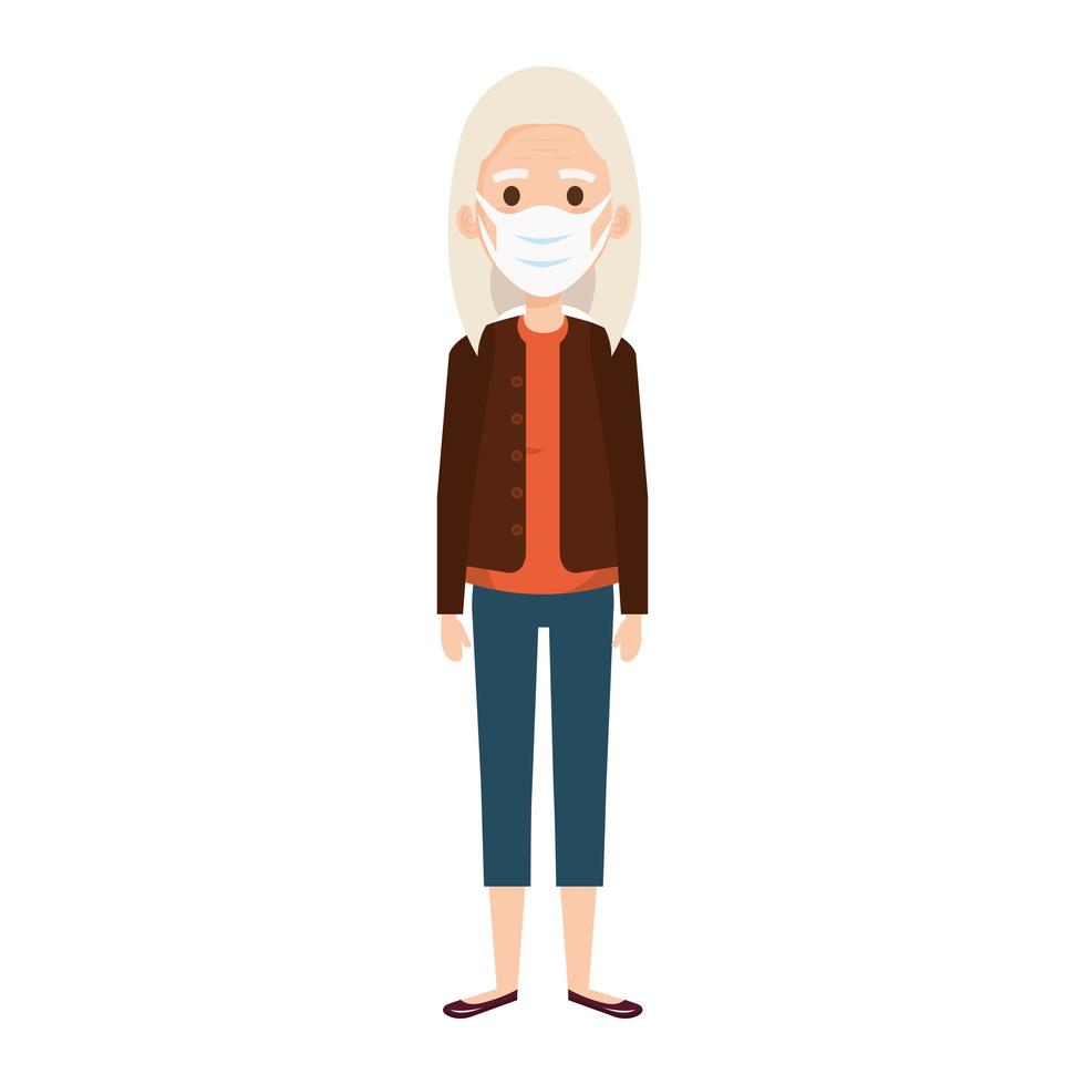 old woman using face mask isolated icon vector