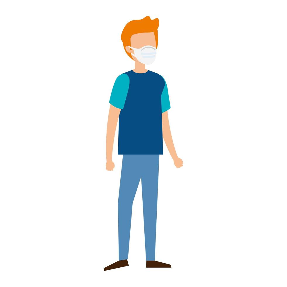 young man using face mask isolated icon vector