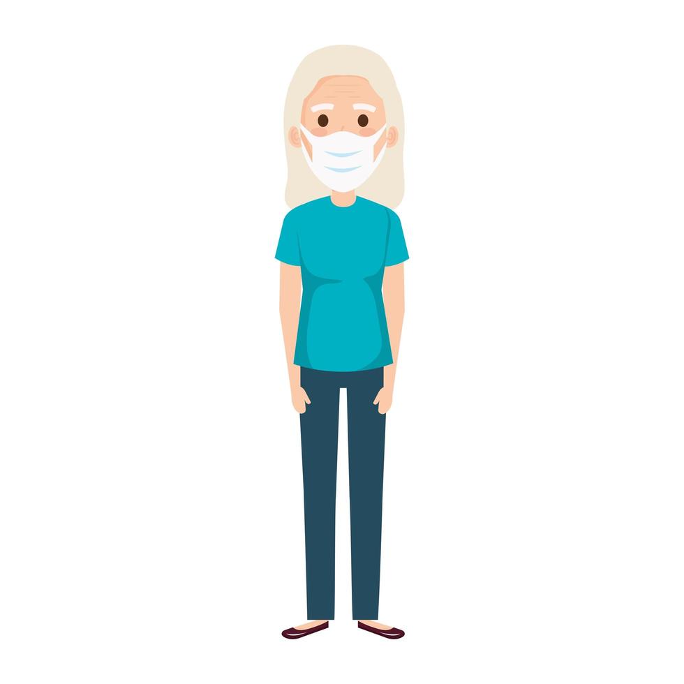 old woman using face mask isolated icon vector