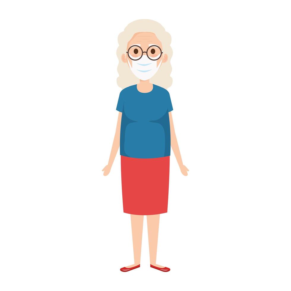 old woman using face mask isolated icon vector