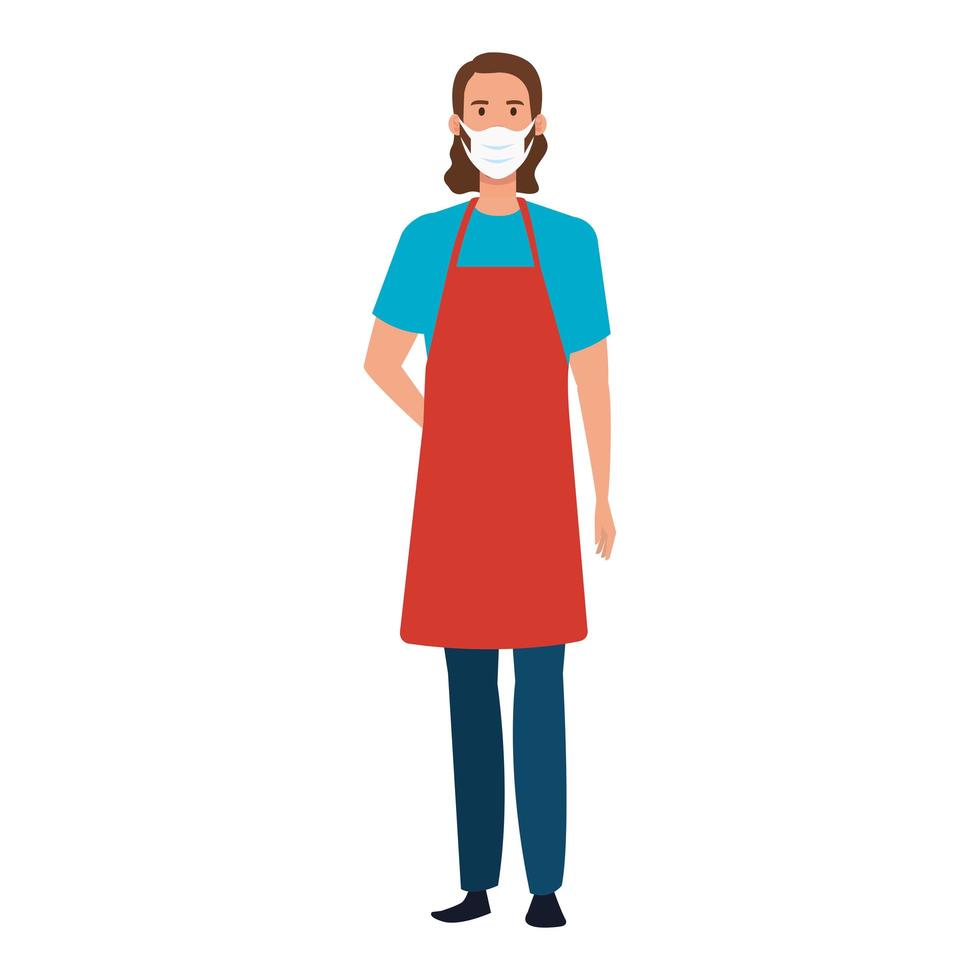 seller woman with apron using face mask 4830015 Vector Art at Vecteezy