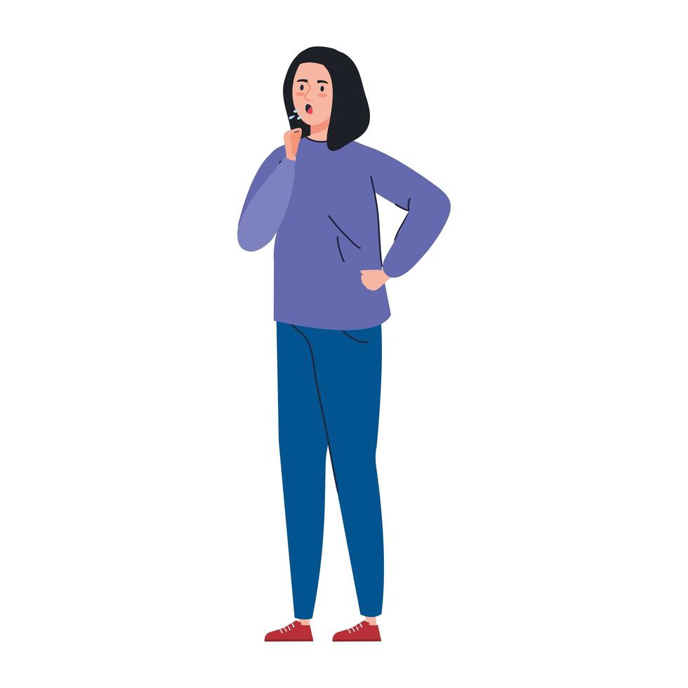 woman with cough sick of covid 19 vector