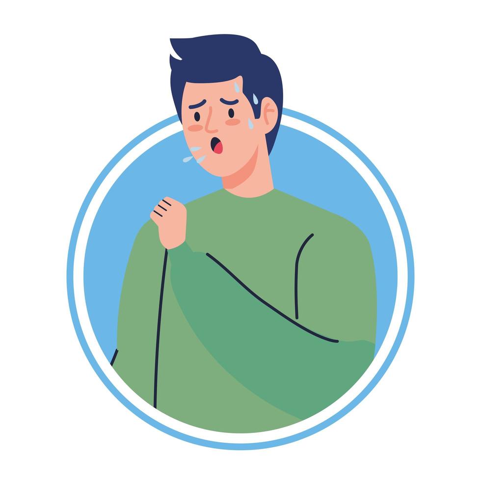 man with cough sick of covid 19 in frame circular vector