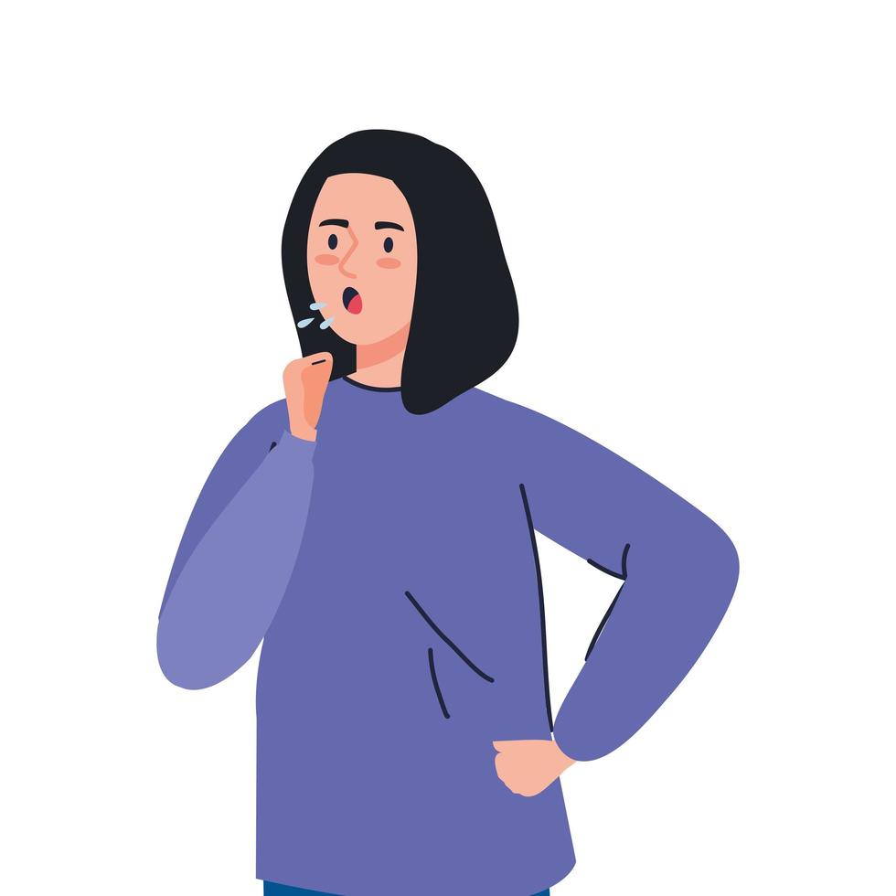 woman with cough sick of covid 19 vector