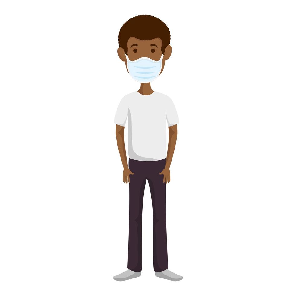 joven afro con mascarilla icono aislado vector