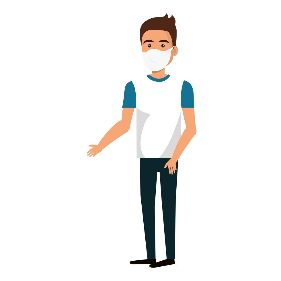 young man with face mask isolated icon vector