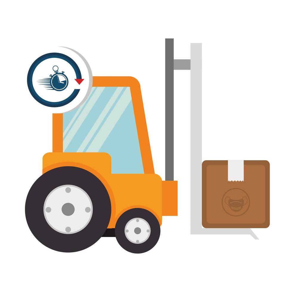 box package cargo in forklift with chronometer vector