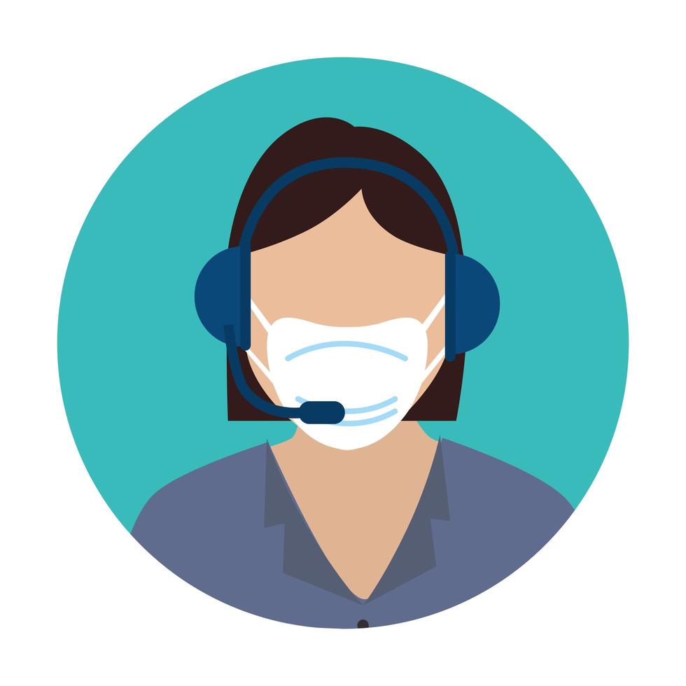 woman agent call center with face mask vector