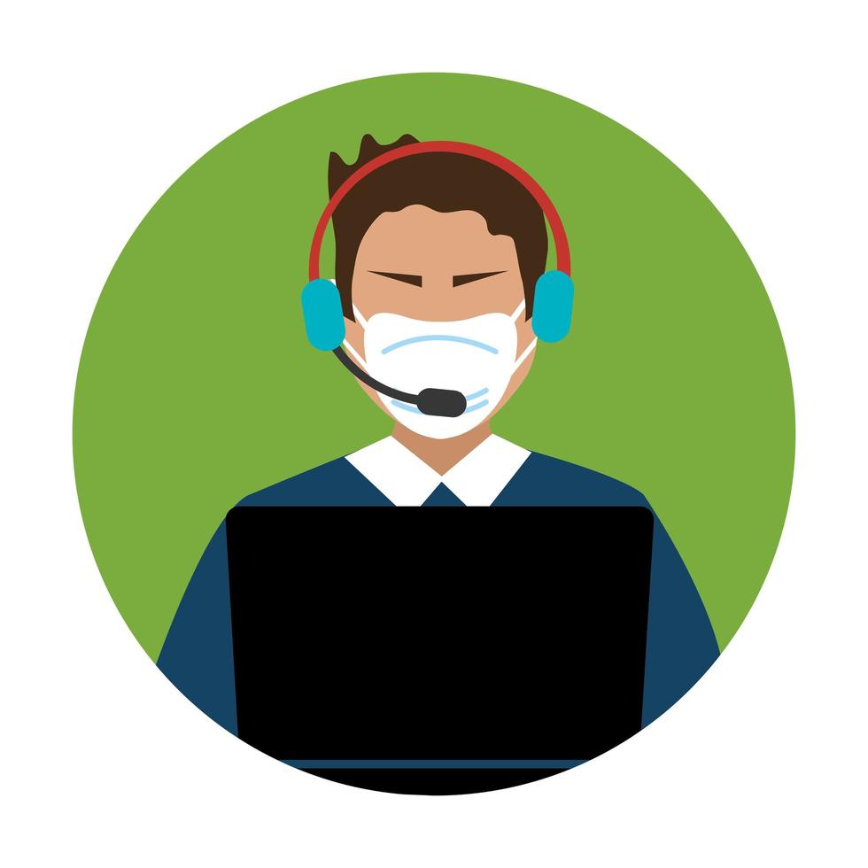 man agent call center with face mask vector
