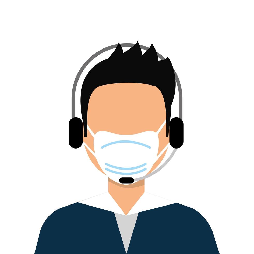 man agent call center with face mask vector