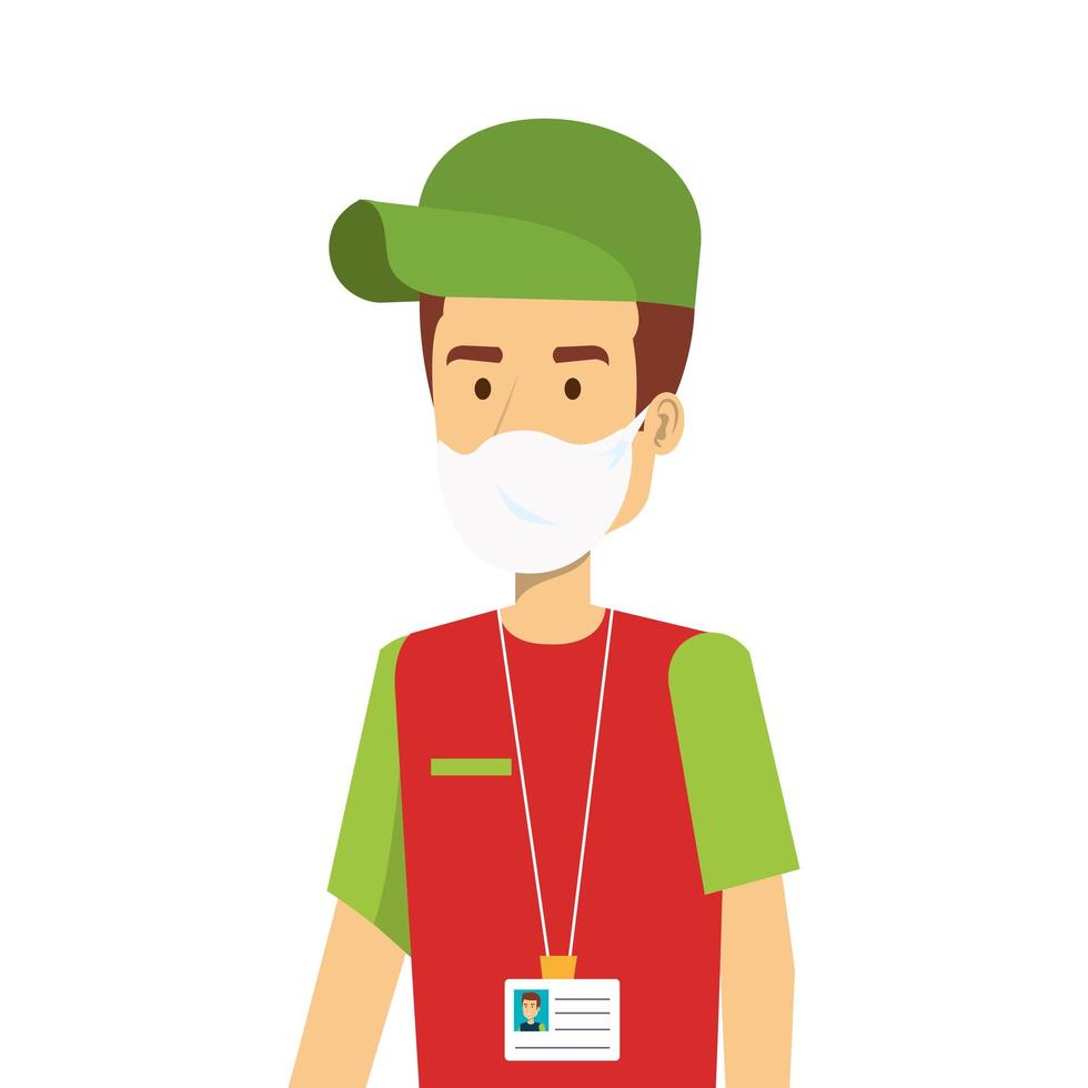 delivery worker using face mask isolated icon vector