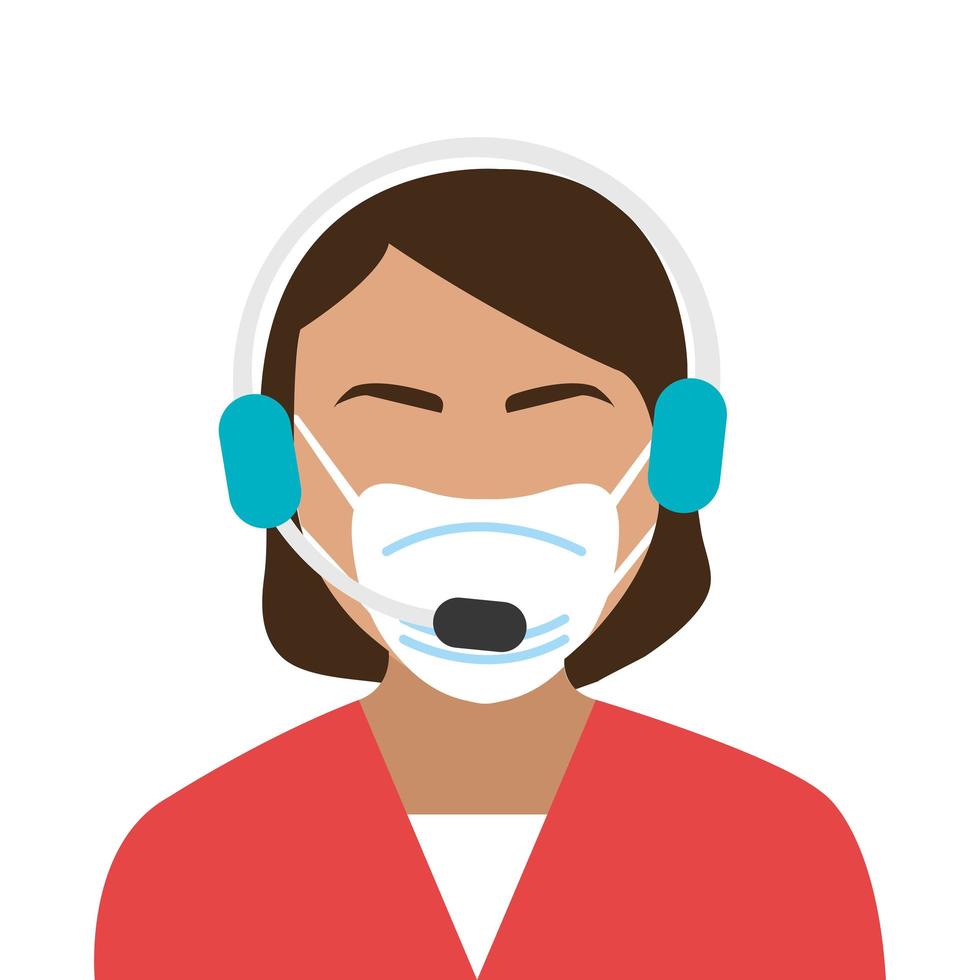 woman agent call center with face mask vector