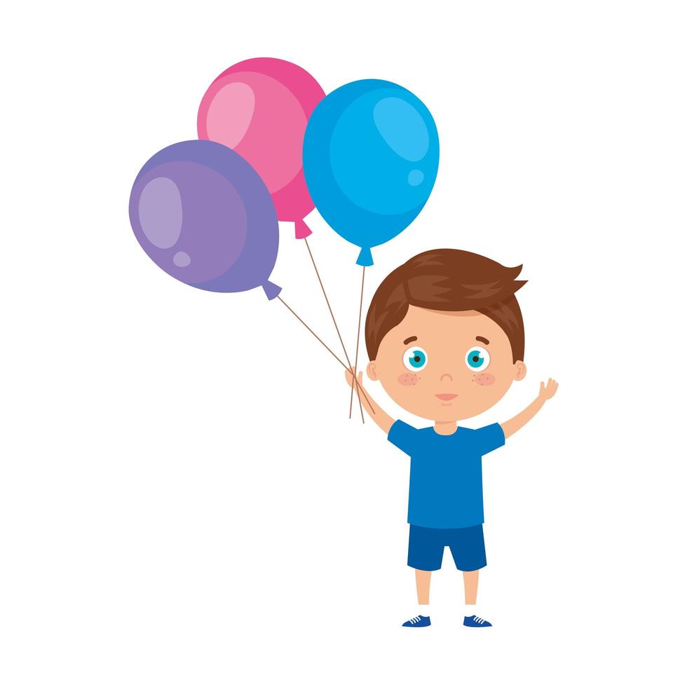 lindo niño con globos de helio vector