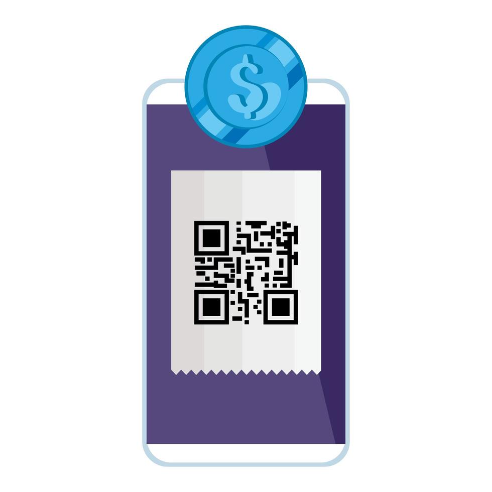 smartphone device with scan code qr and coin vector