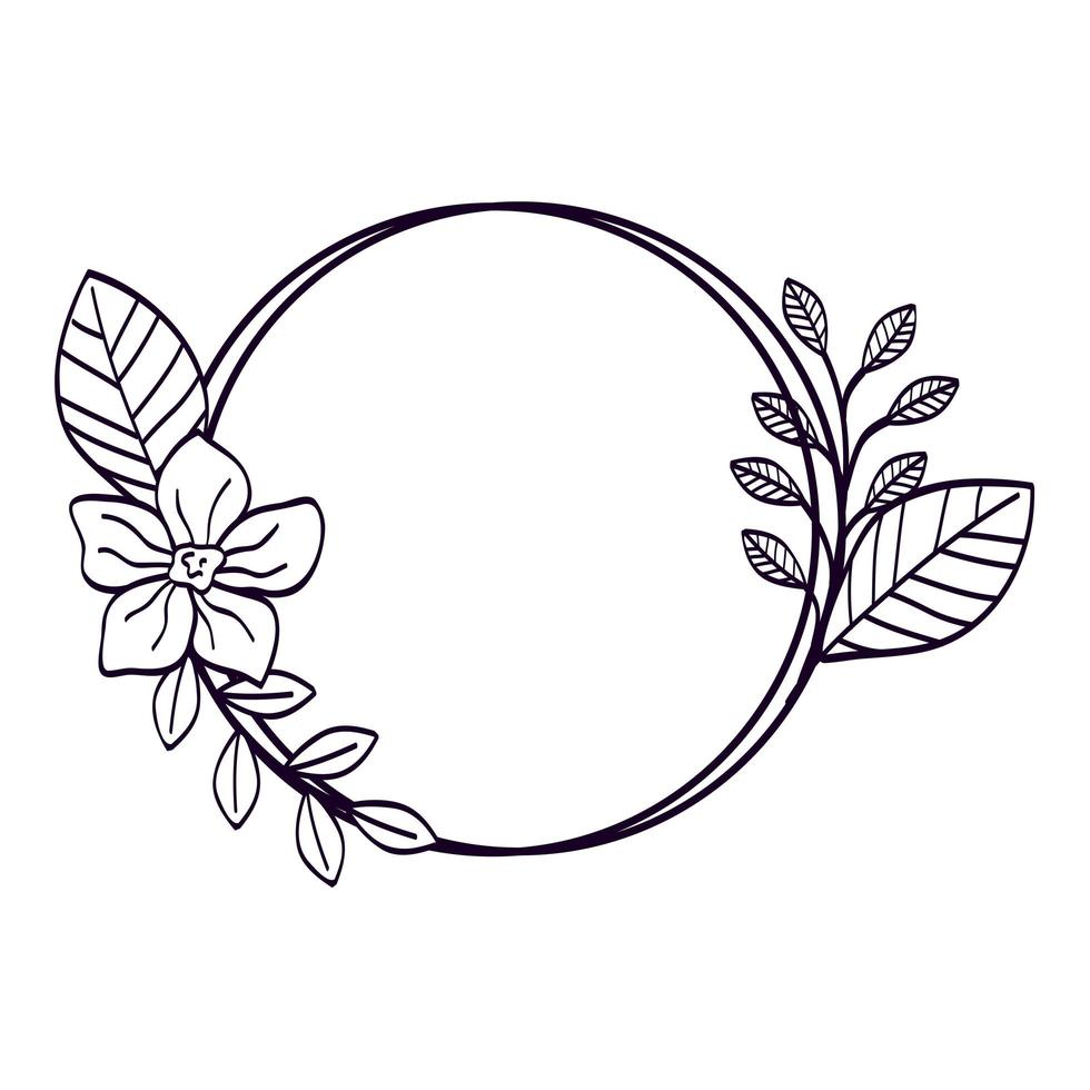 frame circular of flower with branches and leafs line style vector