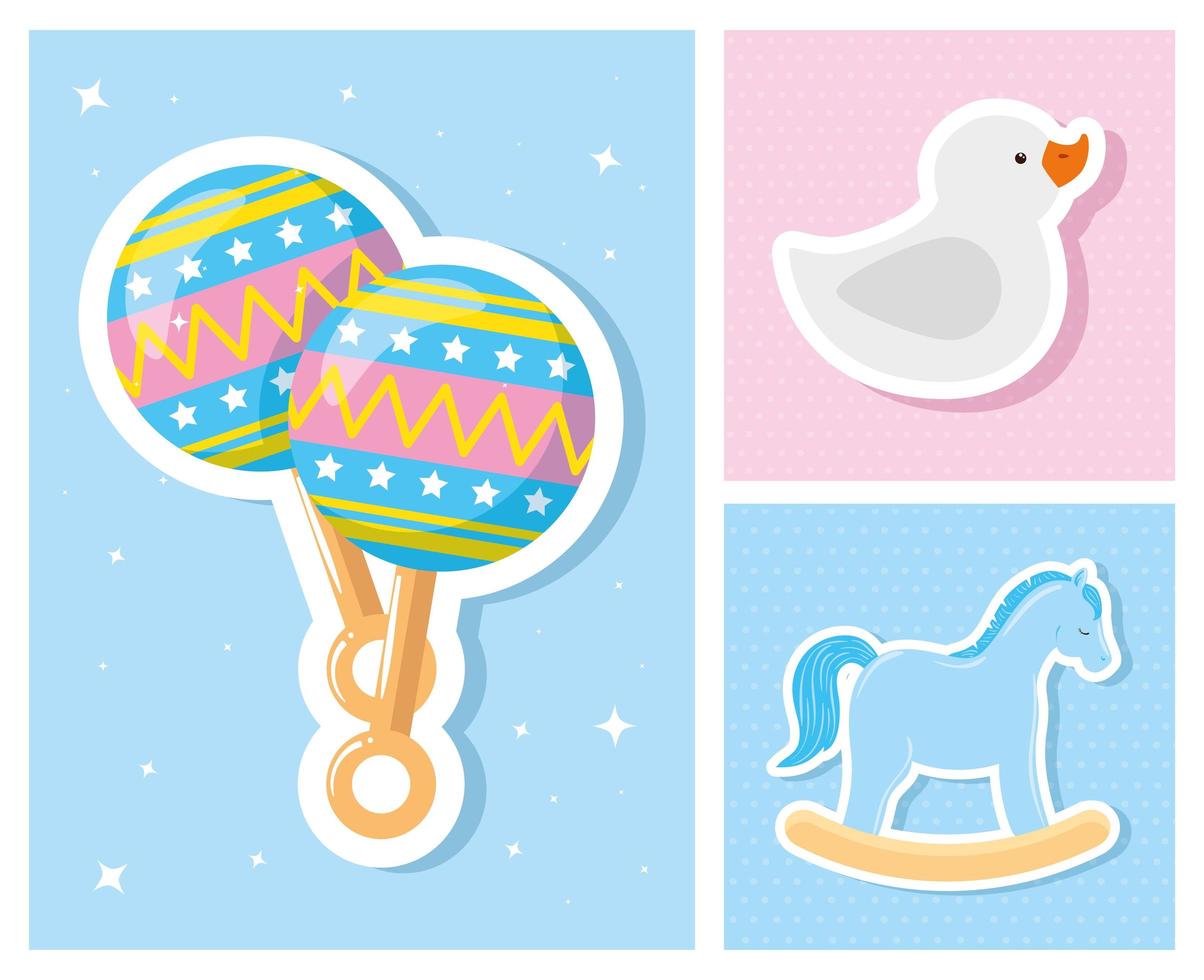 set cute icons of baby shower vector