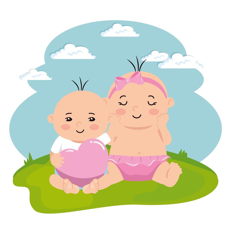 cute little babies in landscape vector