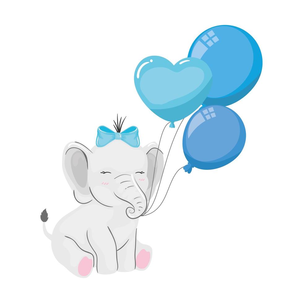 Lindo elefante con globos de helio icono aislado vector