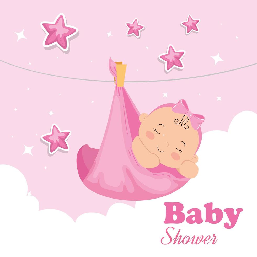 baby shower card with cute baby girl and decoration vector
